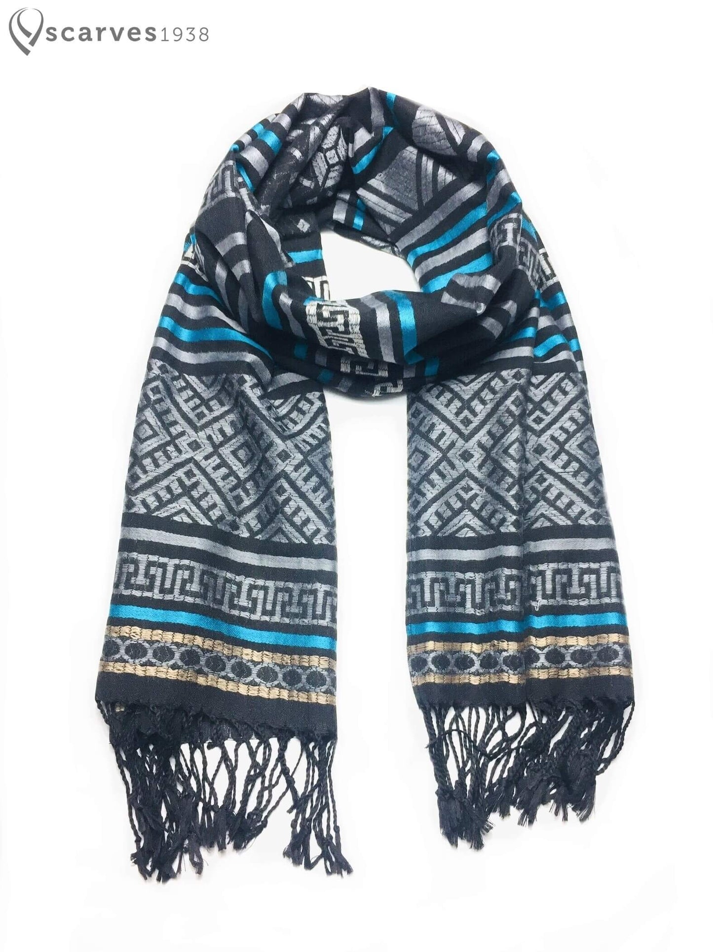 Tribal Geometric Pashmina Gray Striped Pattern Turban
