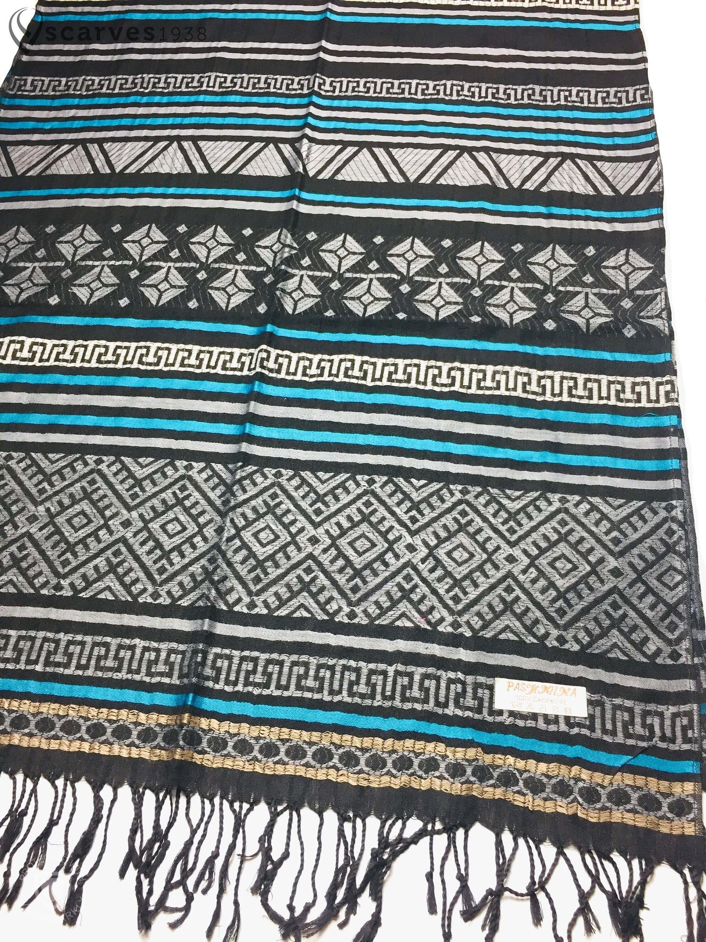Tribal Geometric Pashmina Gray Striped Pattern Turban