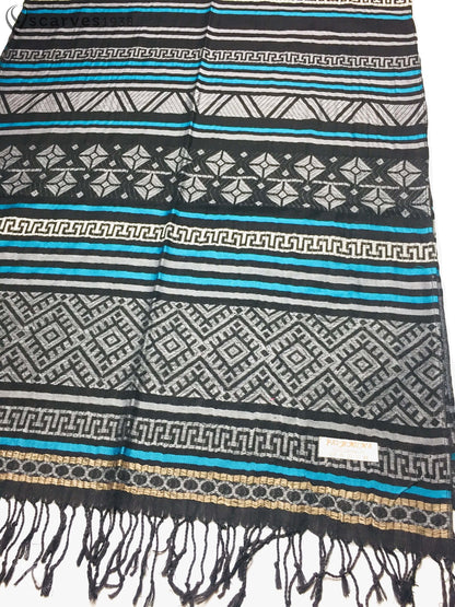 Tribal Geometric Pashmina Gray Striped Pattern Turban