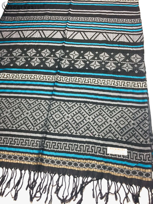 Tribal Geometric Pashmina Gray Striped Pattern Turban