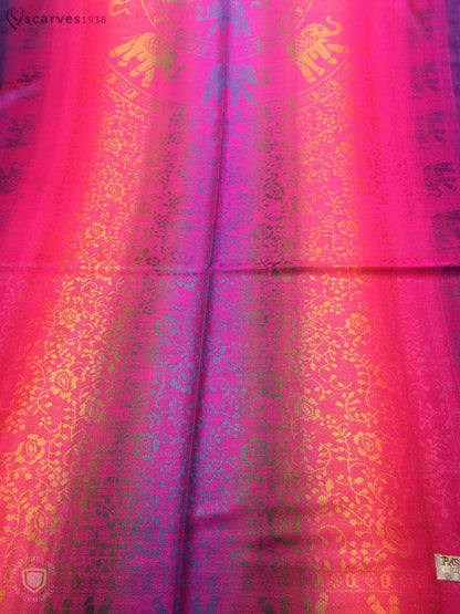 Colorful Pashmina Scarf Fuchsia Rainbow Wrap Elephant