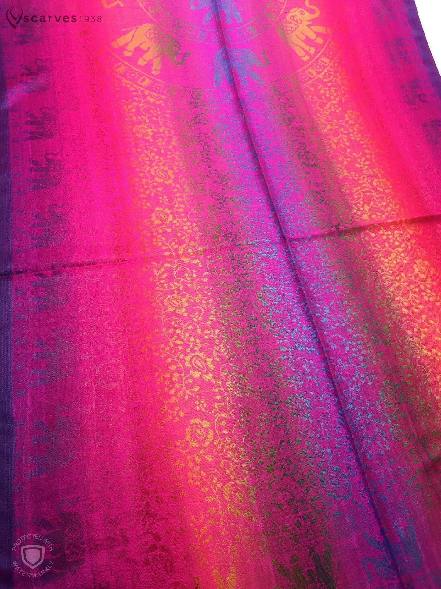 Colorful Pashmina Scarf Fuchsia Rainbow Wrap Elephant