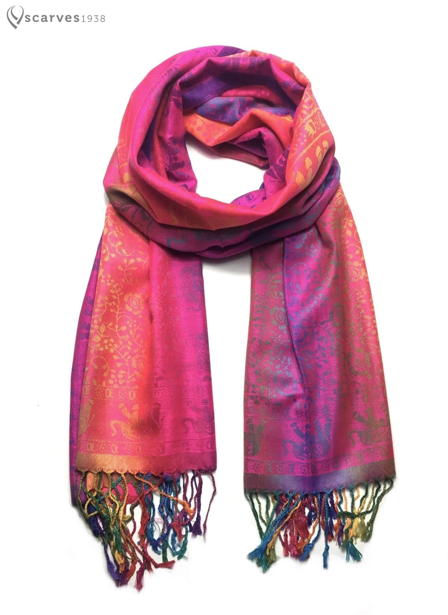 Colorful Pashmina Scarf Fuchsia Rainbow Wrap Elephant