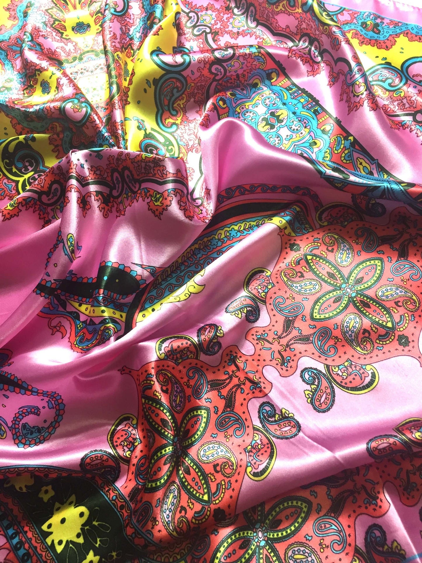Pink Satin Scarf Square Wrap Silky Bandana