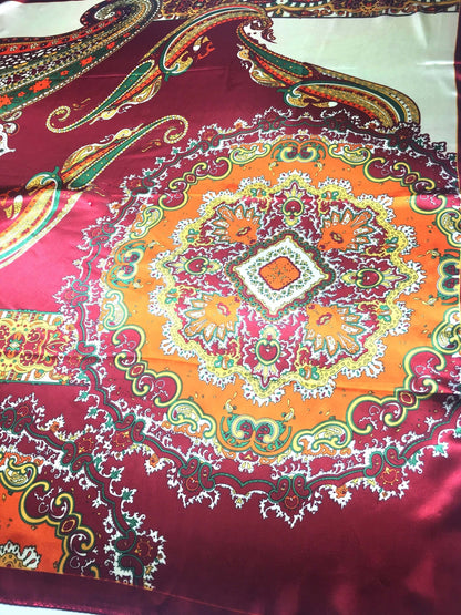 Artistic Satin Scarf Square Wrap Silk Headscarf