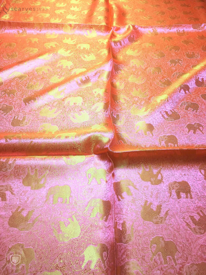 Orange Silk Scarf Designer For Her Elephants