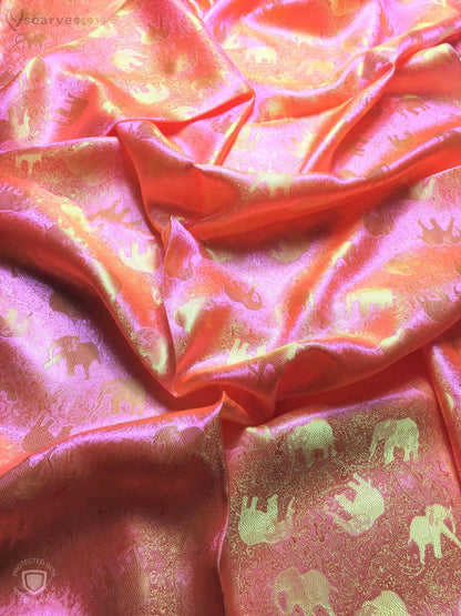 Orange Silk Scarf Designer For Her Elephants