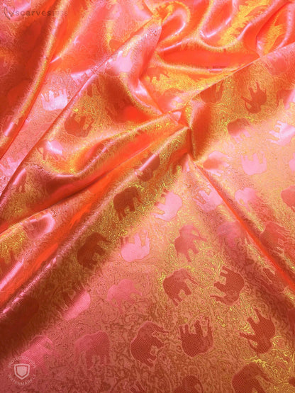 Orange Silk Scarf Designer For Her Elephants