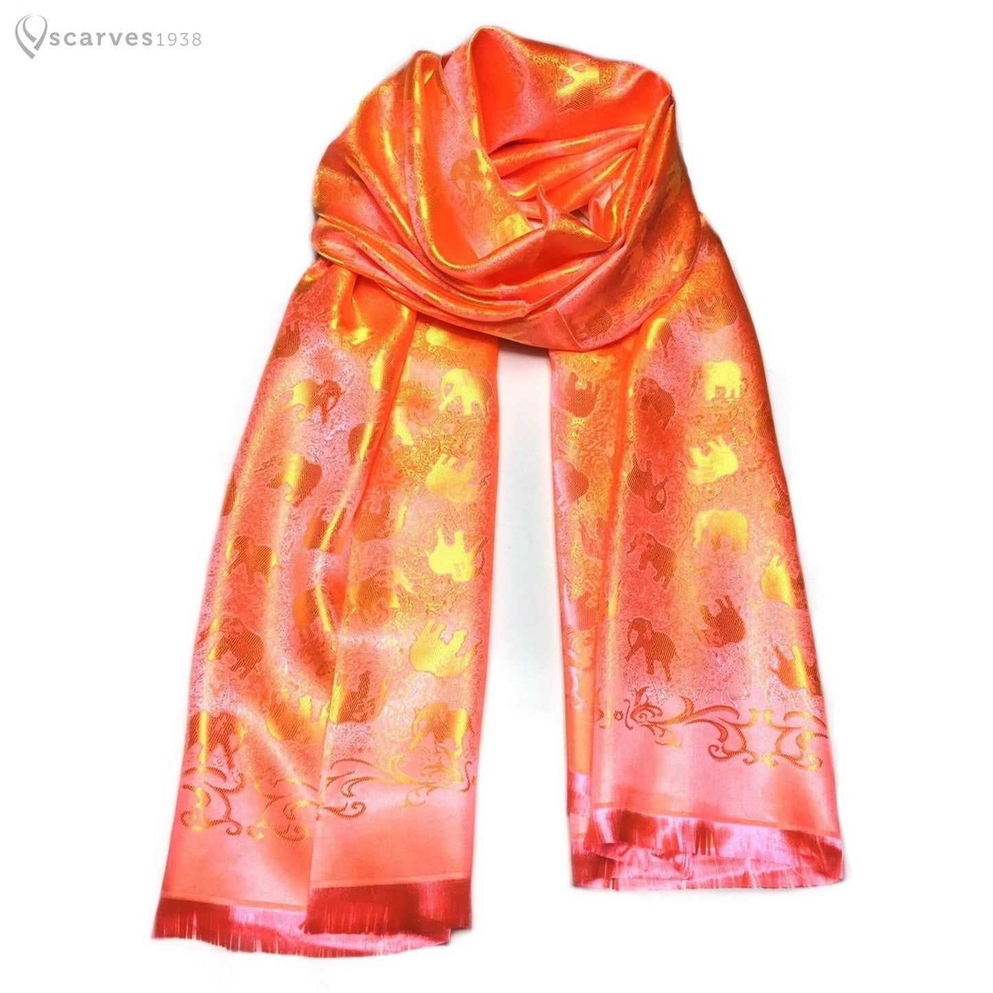Orange Silk Scarf Designer For Her Elephants