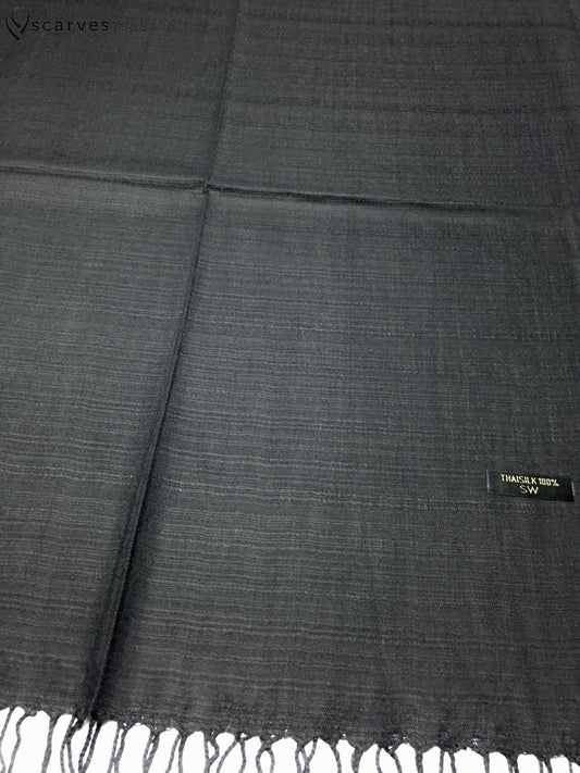 Black Raw Silk Scarf - Gift for him - handmade shawl