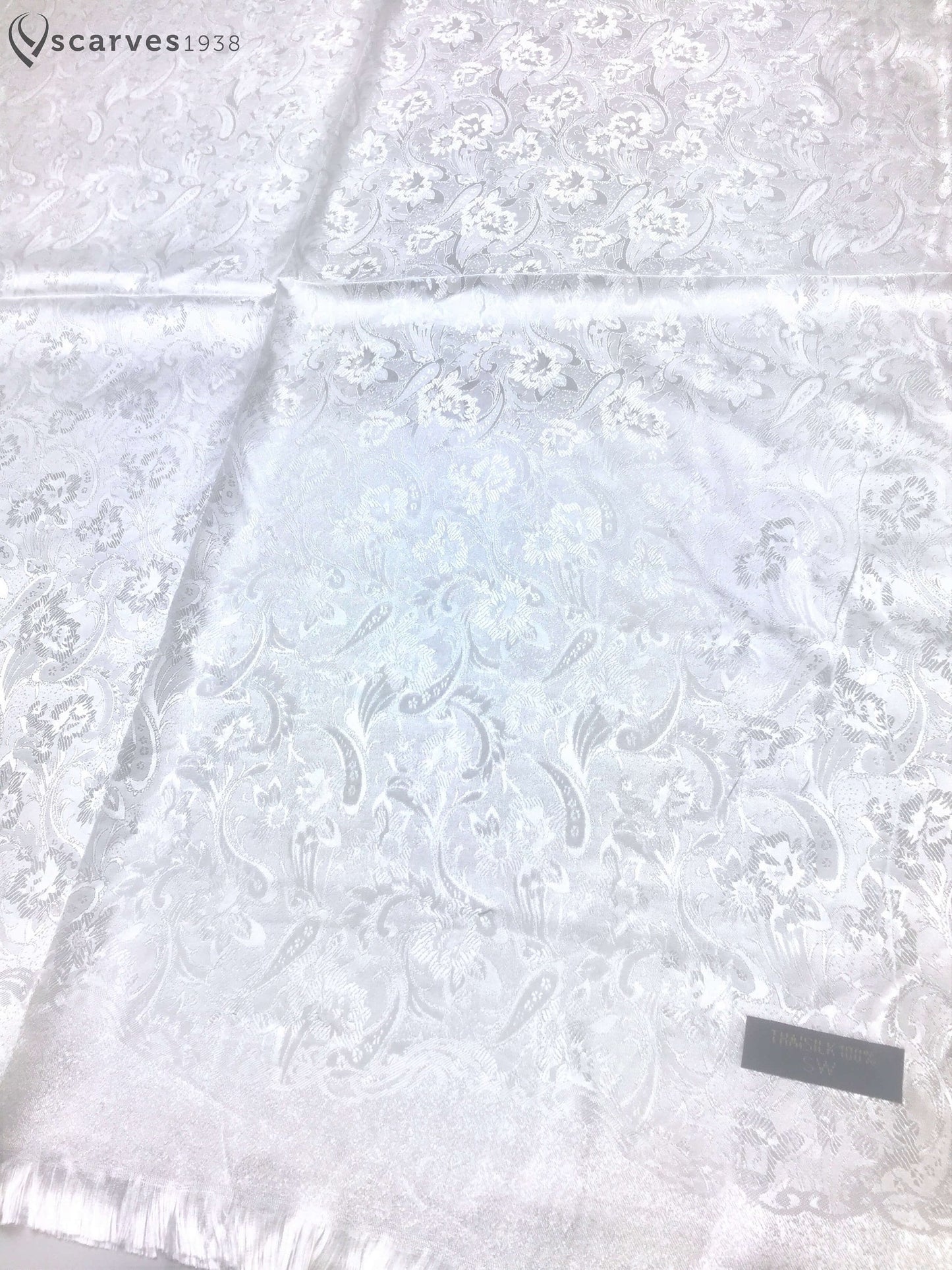 White Flowers Silk Scarf Paisley Gypsy Blossom