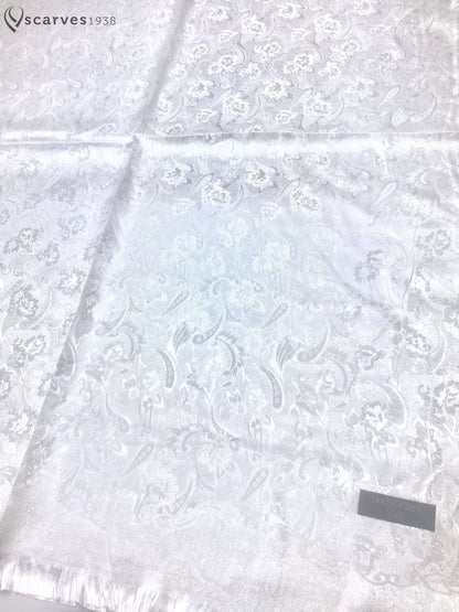 White Flowers Silk Scarf Paisley Gypsy Blossom