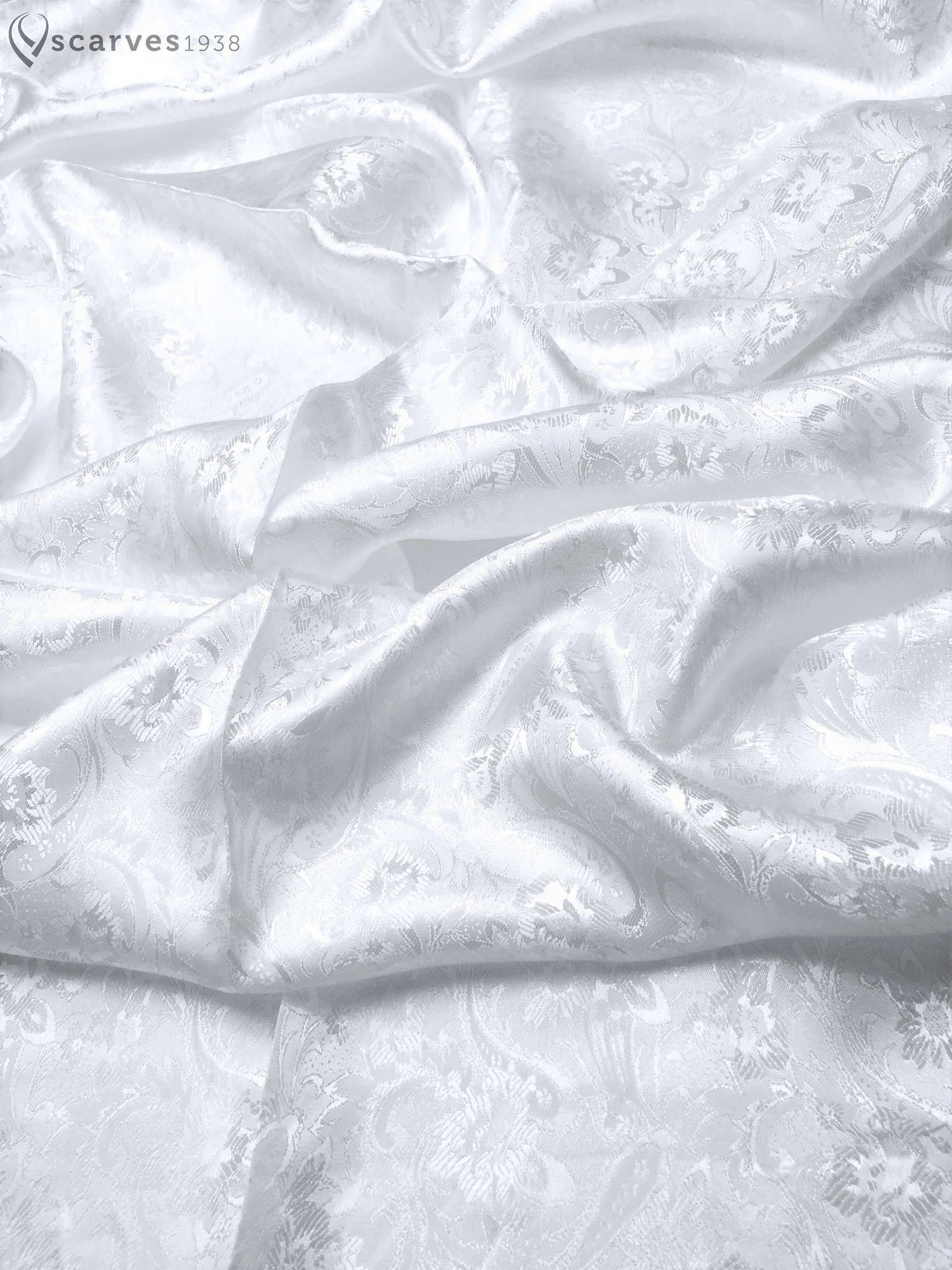 White Flowers Silk Scarf Paisley Gypsy Blossom