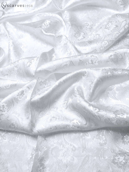 White Flowers Silk Scarf Paisley Gypsy Blossom