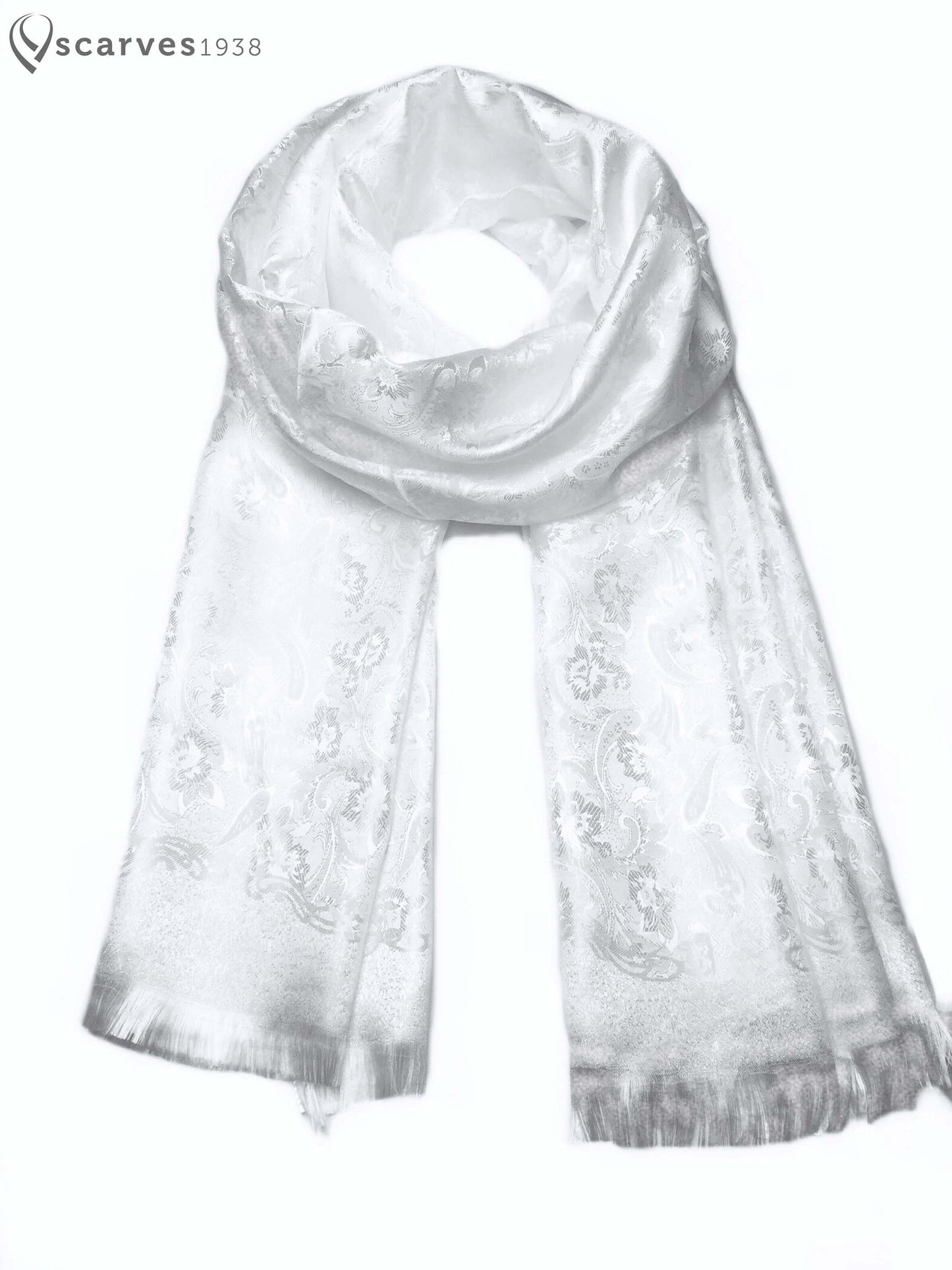 White Flowers Silk Scarf Paisley Gypsy Blossom