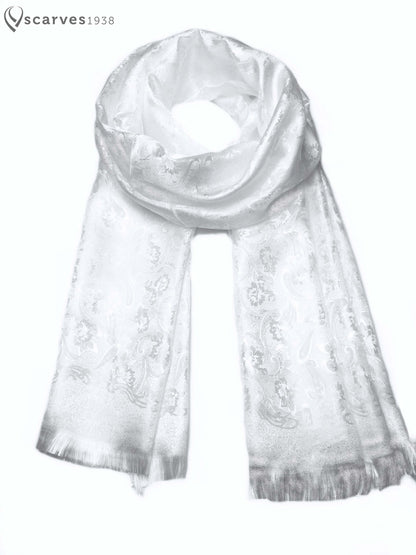 White Flowers Silk Scarf Paisley Gypsy Blossom