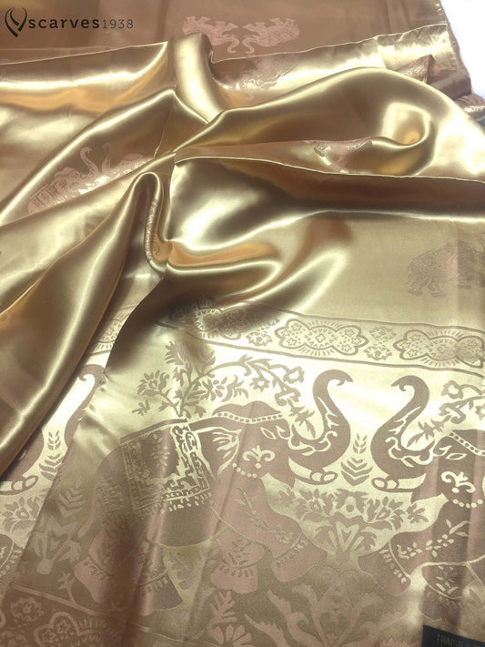 Dark Golden Silk Scarf | Elephant Shawl | Festival Accessory for Her | Handmade Gift for Elephant Lovers