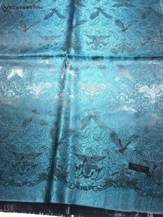 Blue Eagle Pattern Silk Scarf – Soft & Versatile Accessory