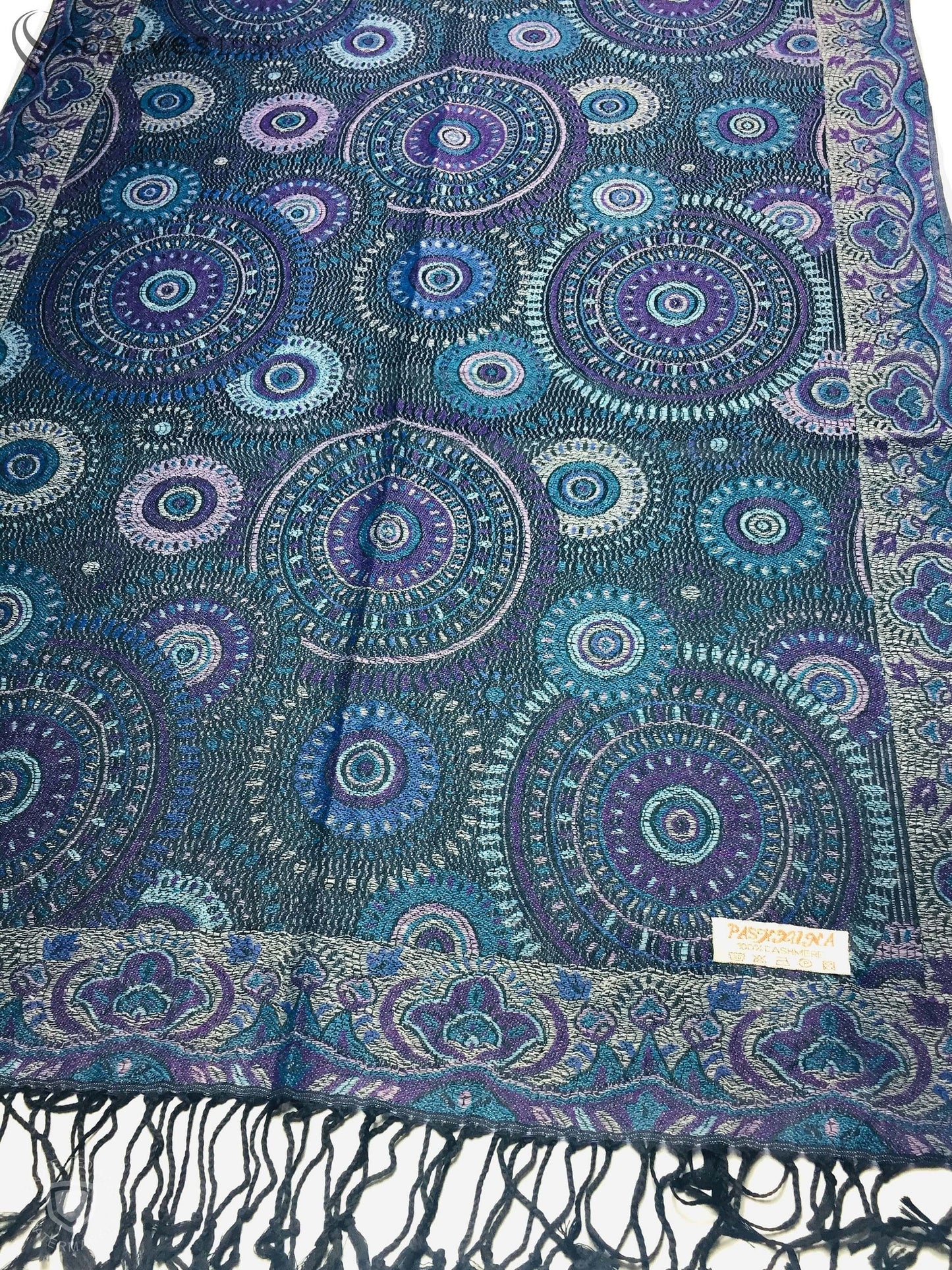 Mandala Blue Pashmina Purple Scarf Circles Turban
