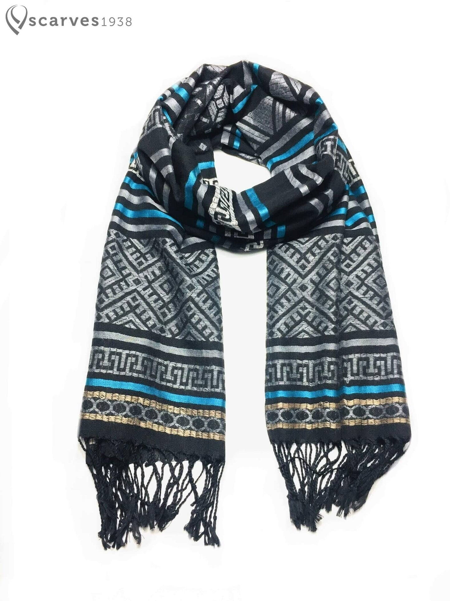 Tribal Geometric Pashmina Gray Striped Pattern Turban