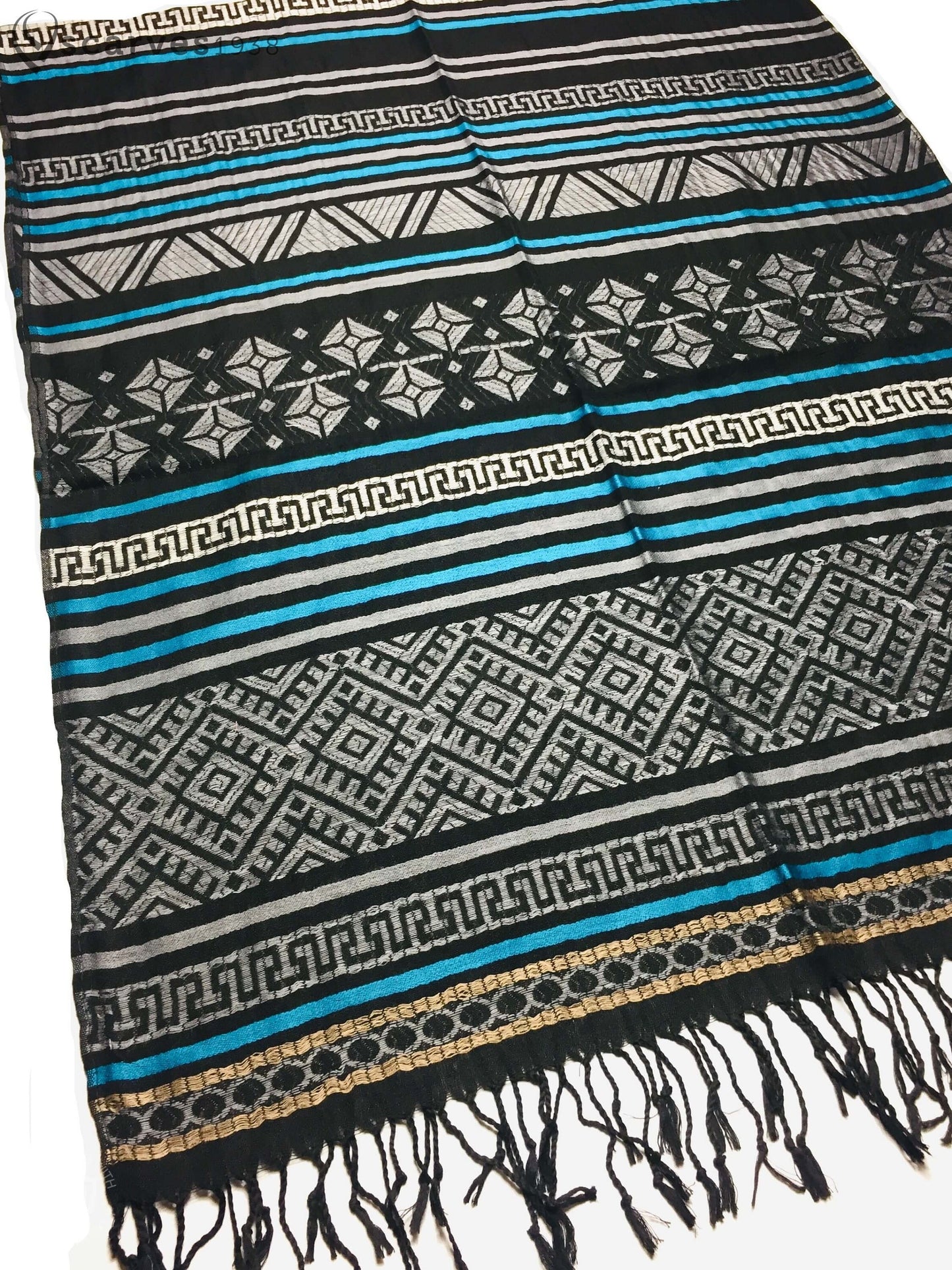 Tribal Geometric Pashmina Gray Striped Pattern Turban
