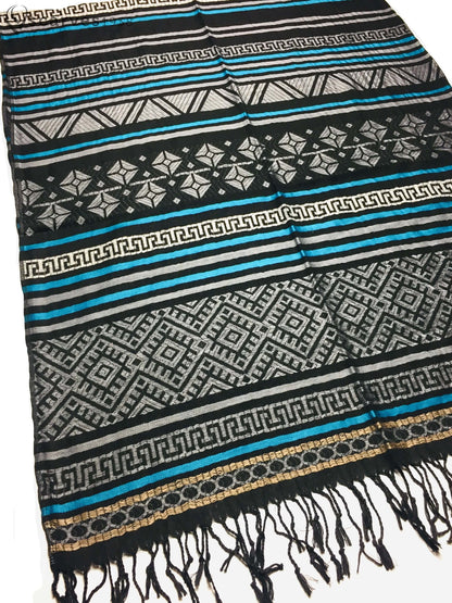 Tribal Geometric Pashmina Gray Striped Pattern Turban