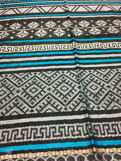 Tribal Geometric Pashmina Gray Striped Pattern Turban