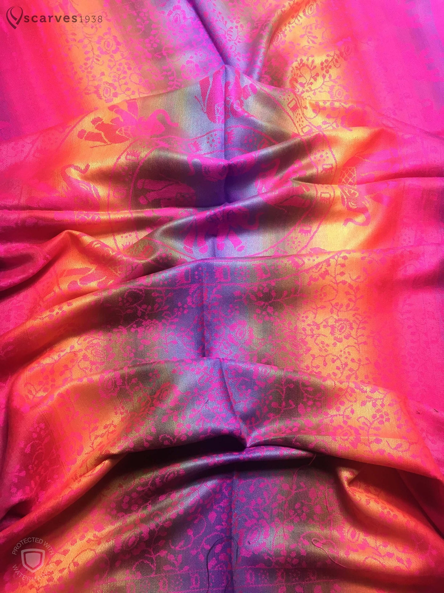 Colorful Pashmina Scarf Fuchsia Rainbow Wrap Elephant