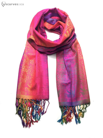 Colorful Pashmina Scarf Fuchsia Rainbow Wrap Elephant