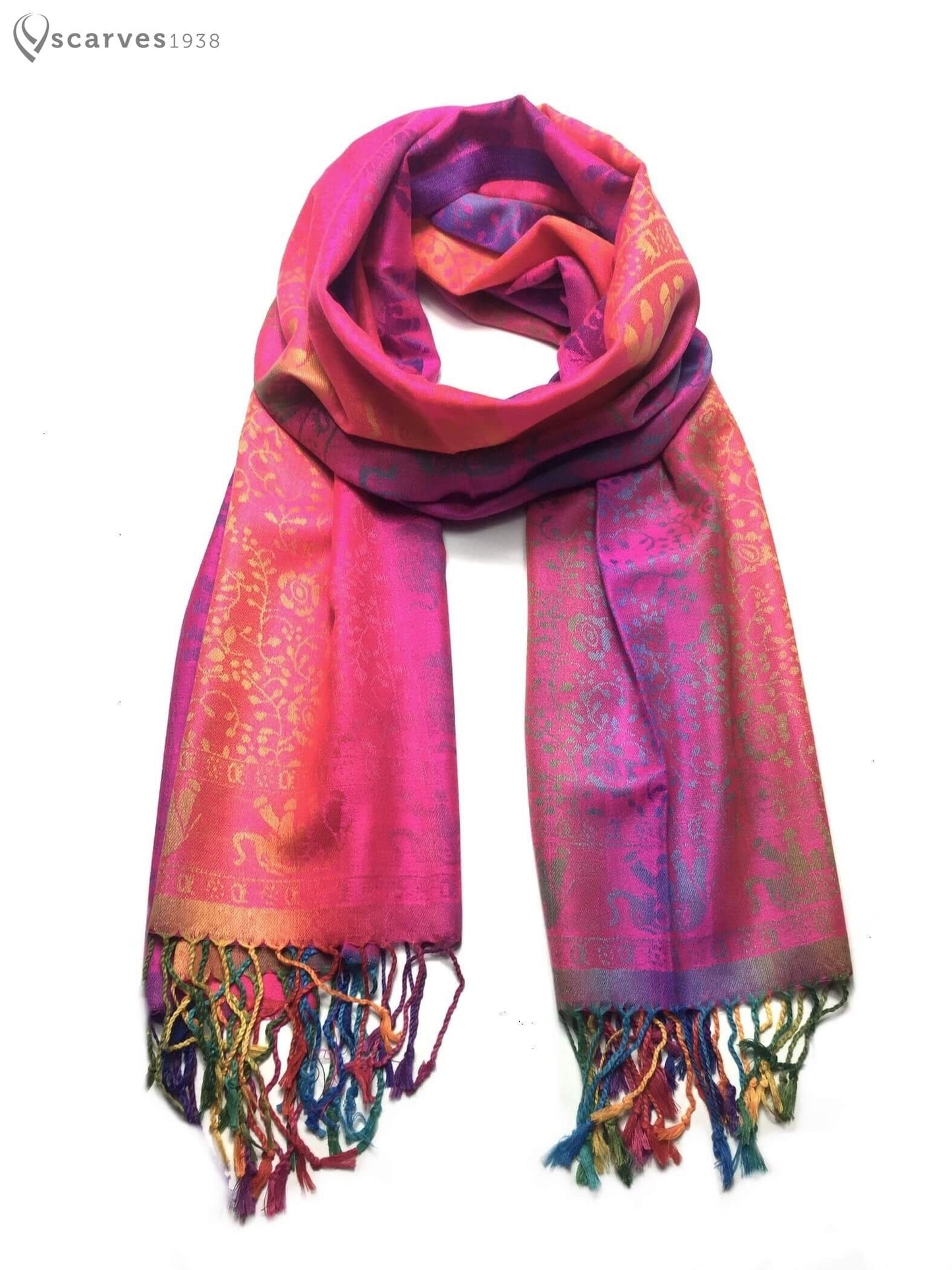 Colorful Pashmina Scarf Fuchsia Rainbow Wrap Elephant