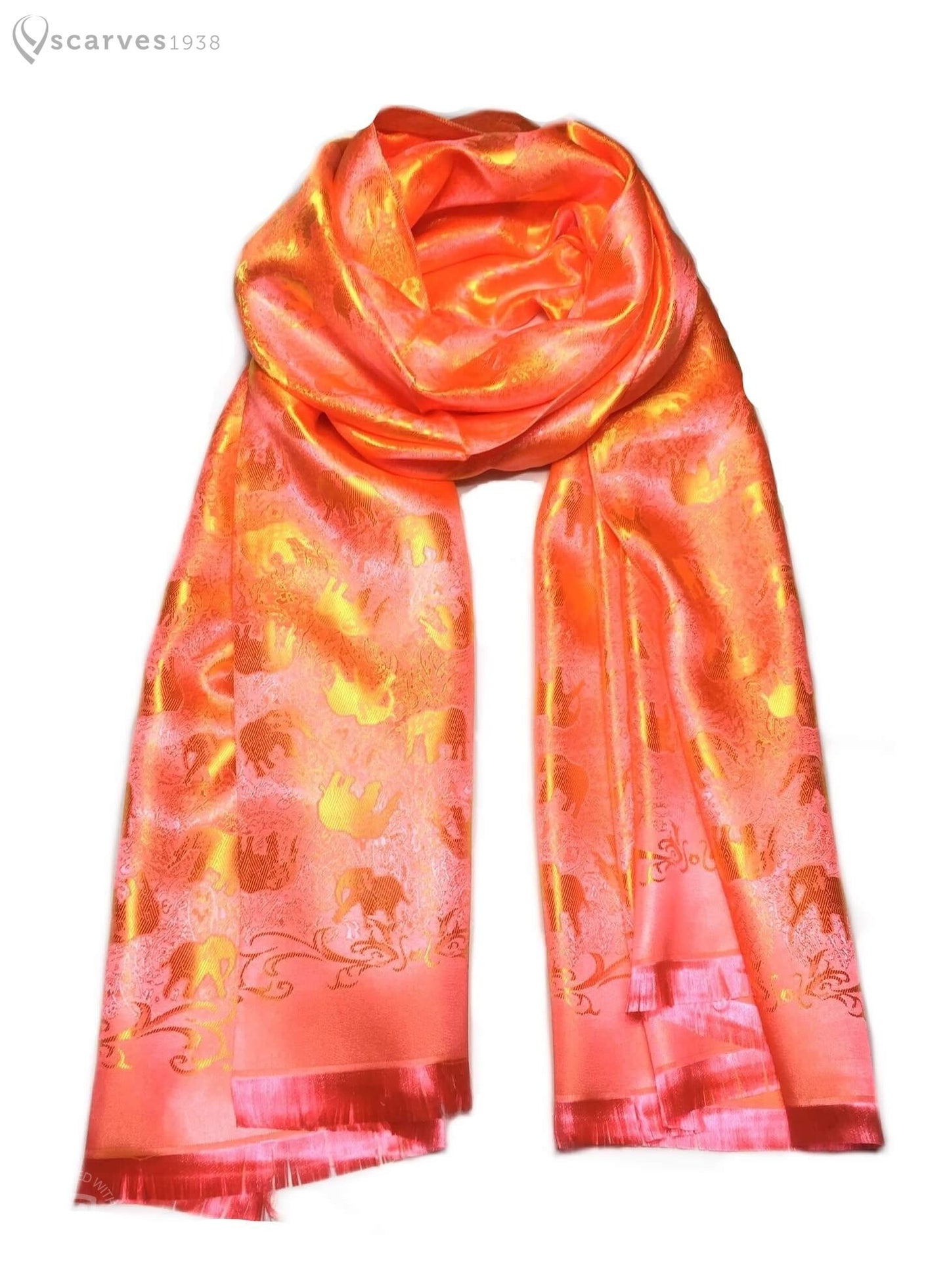 Orange Silk Scarf Designer For Her Elephants