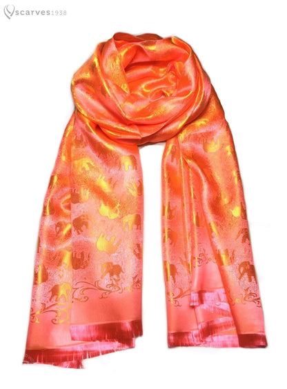 Orange Silk Scarf Designer For Her Elephants