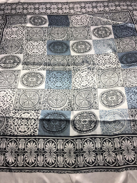 White/Gray Satin Square Scarf