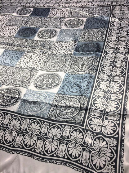 White/Gray Satin Square Scarf