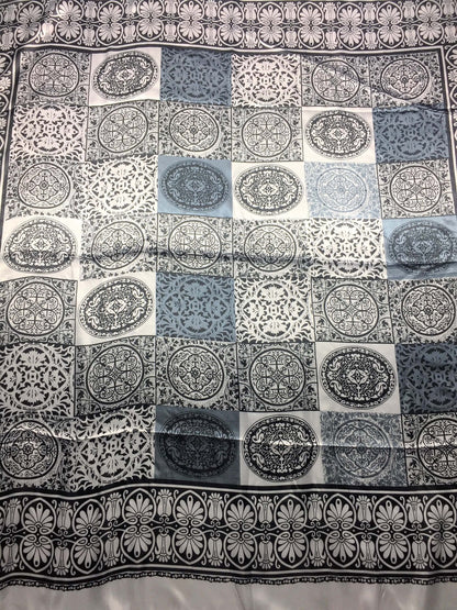 White/Gray Satin Square Scarf
