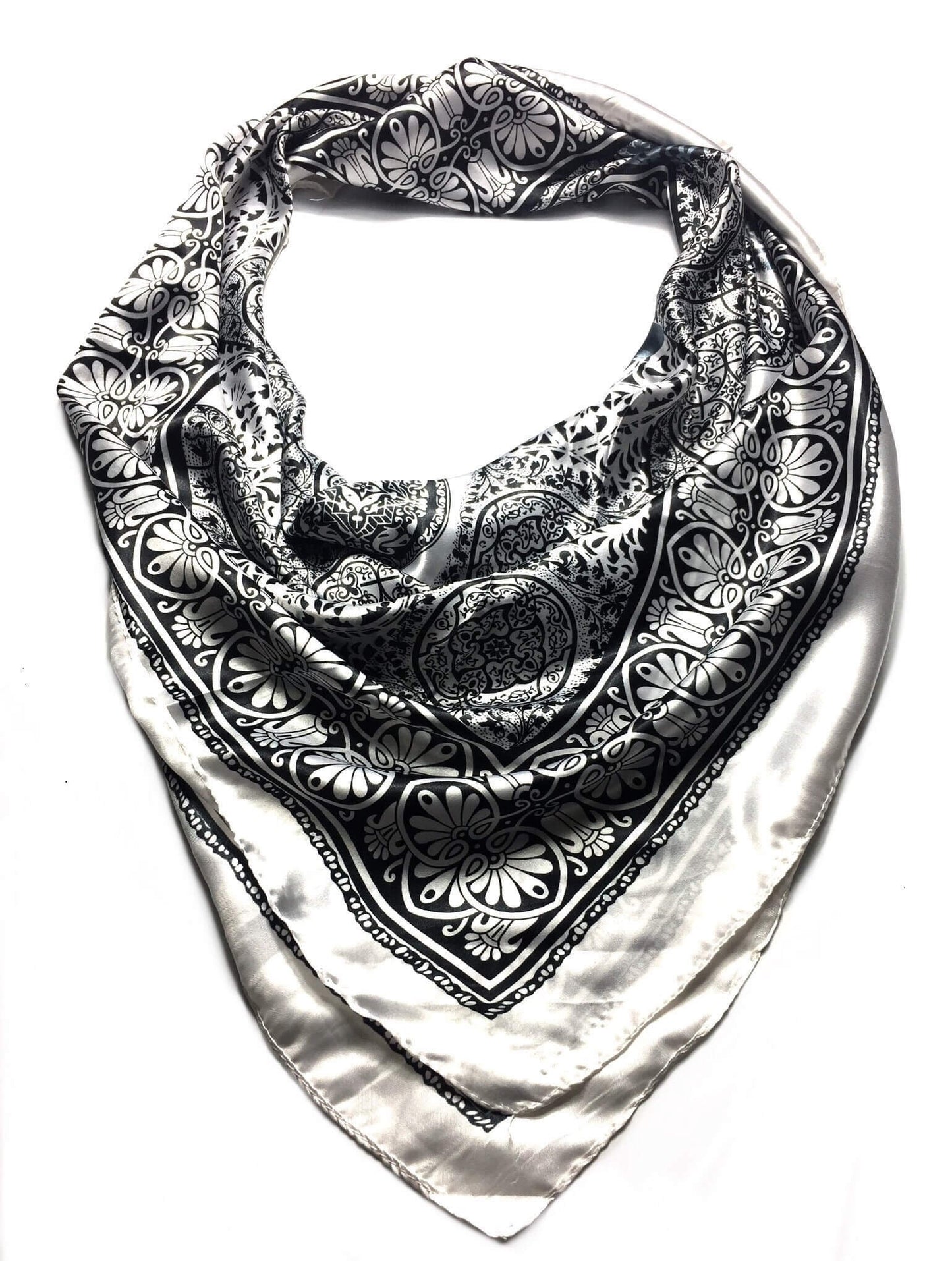 White/Gray Satin Square Scarf