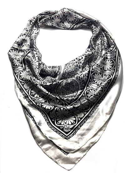 White/Gray Satin Square Scarf