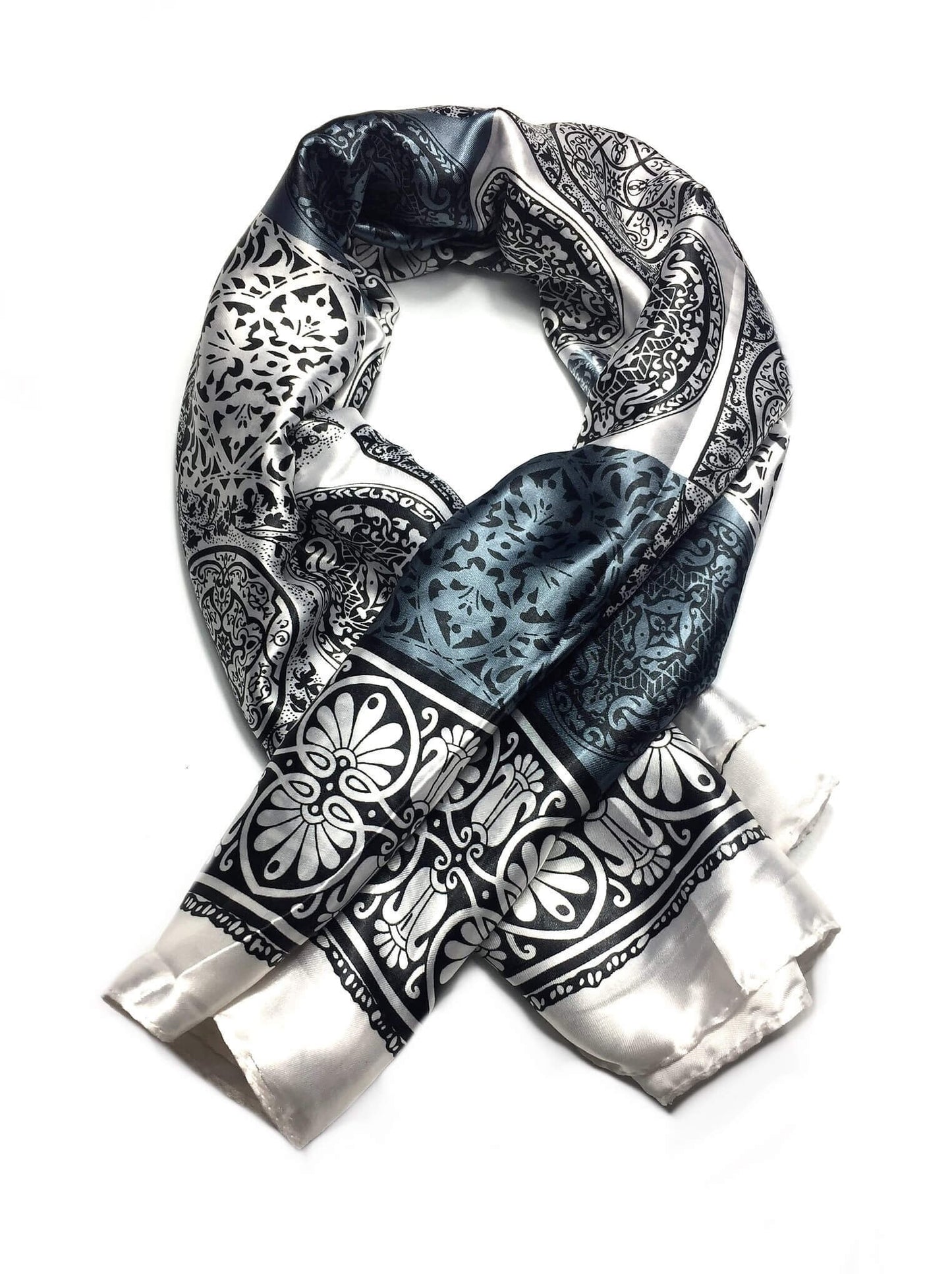 White/Gray Satin Square Scarf