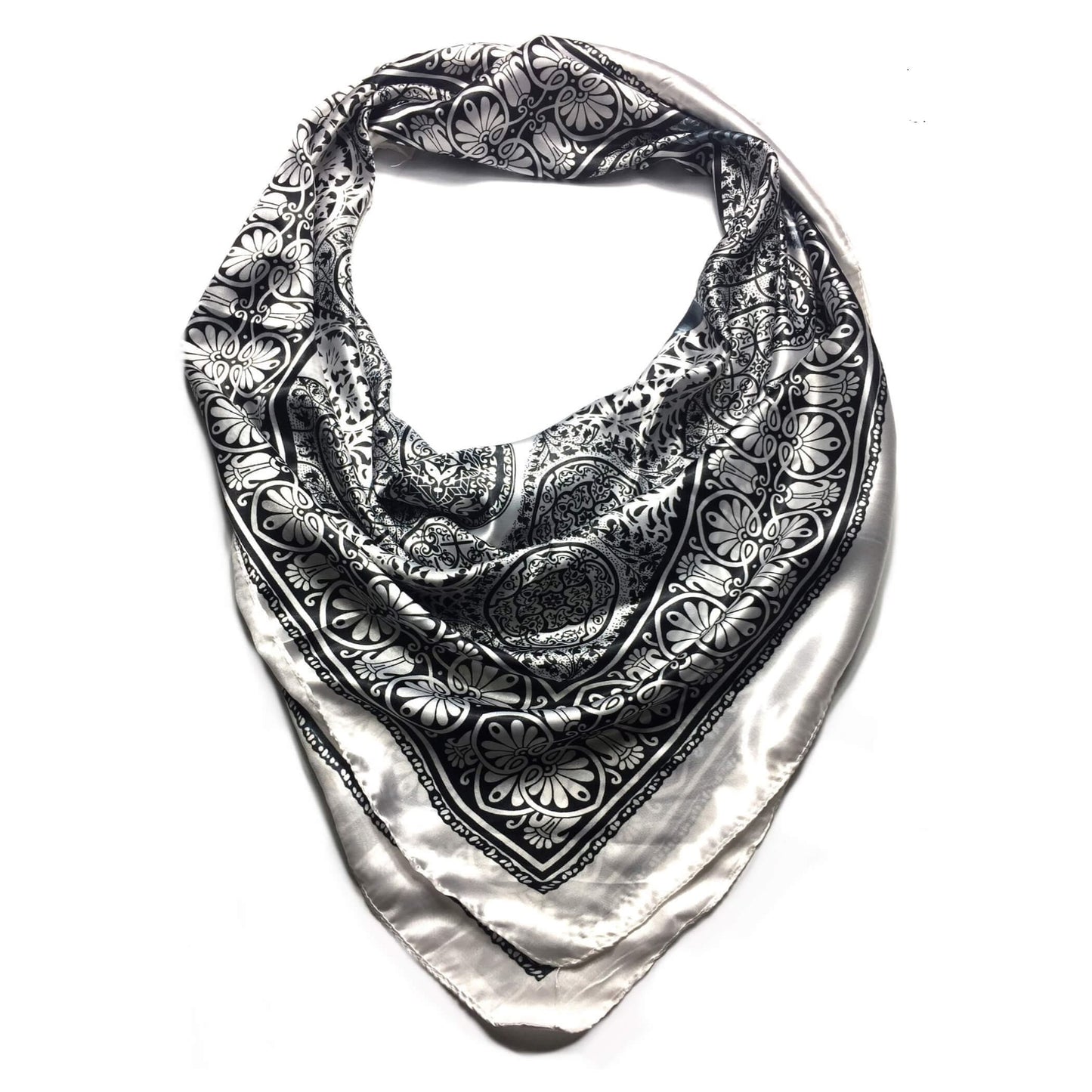 White/Gray Satin Square Scarf