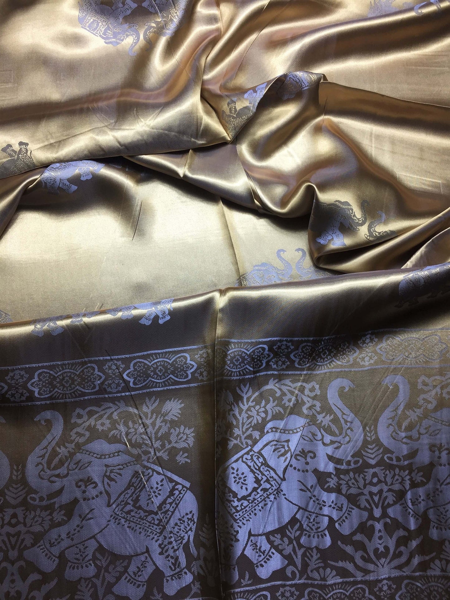Silk Scarf For Her Gold Elephant Lover