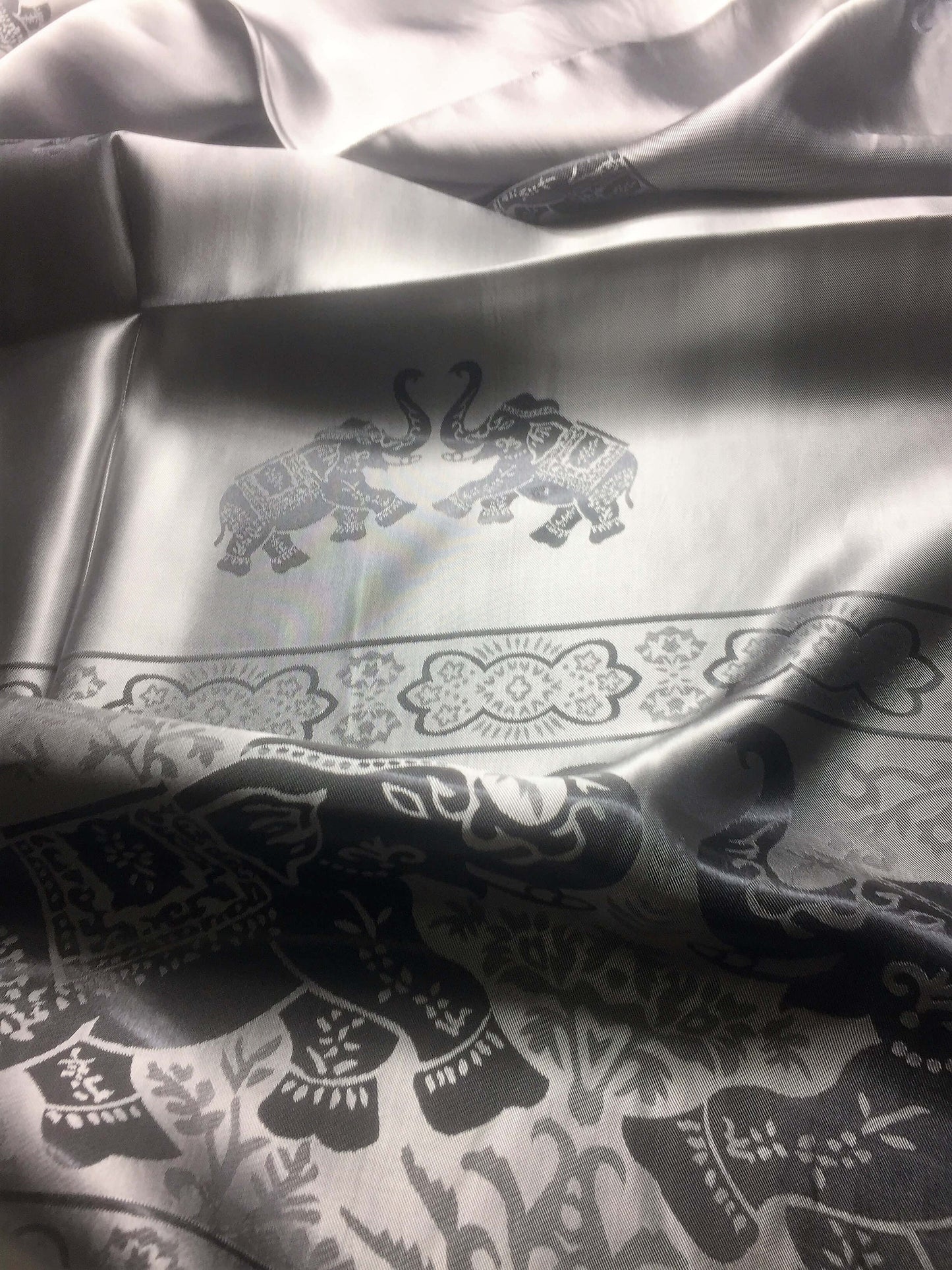Silk Scarf For Her Reversible Black Elephant