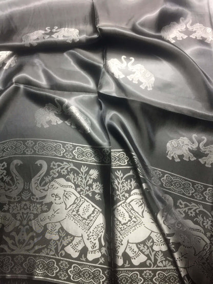 Silk Scarf For Her Reversible Black Elephant