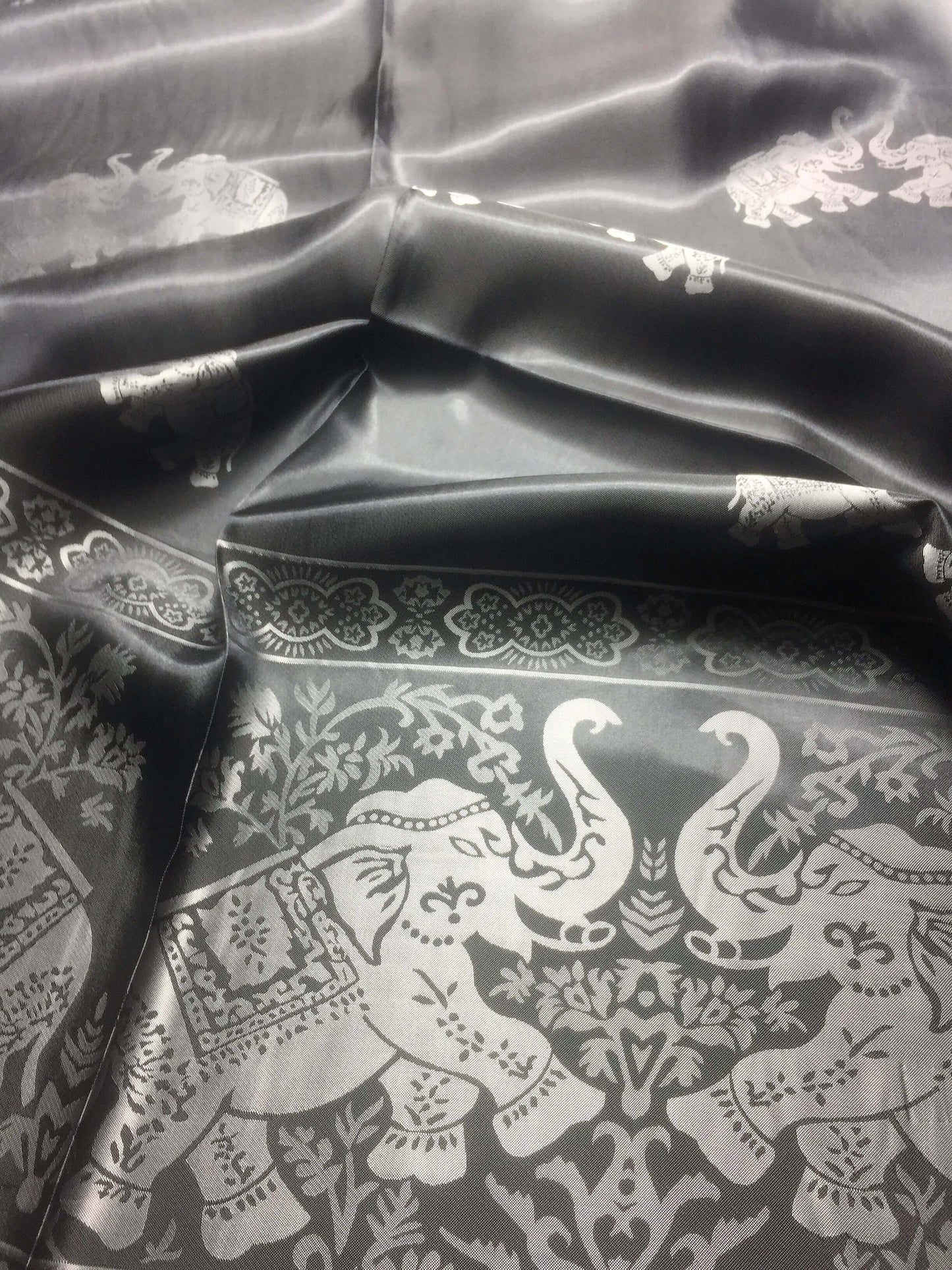 Silk Scarf For Her Reversible Black Elephant
