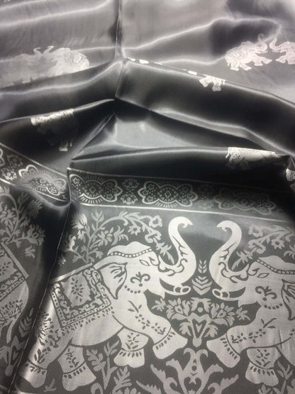 Silk Scarf For Her Reversible Black Elephant