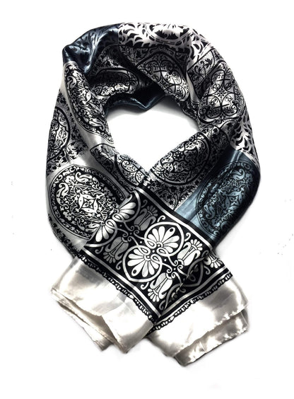 White/Gray Satin Square Scarf