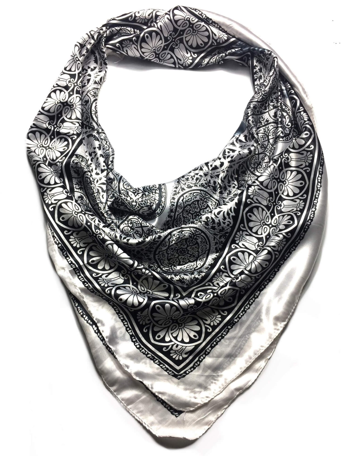 White/Gray Satin Square Scarf