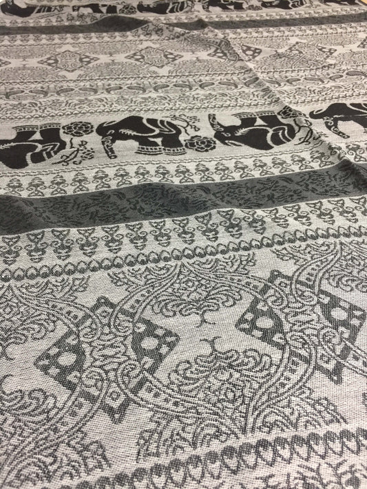 Gray Pashmina Scarf - Elephant Wraps Tribal Shawl - Gift Idea