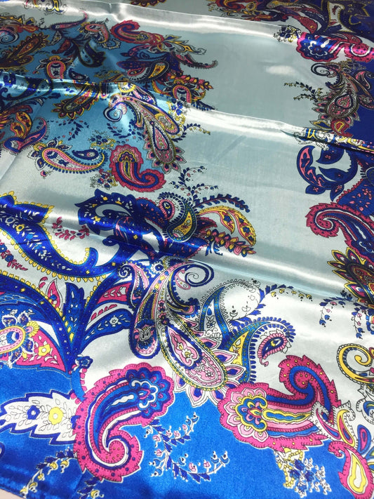 Blue Paisley Satin Scarf Headscarf