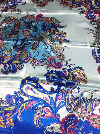 Blue Paisley Satin Scarf Headscarf