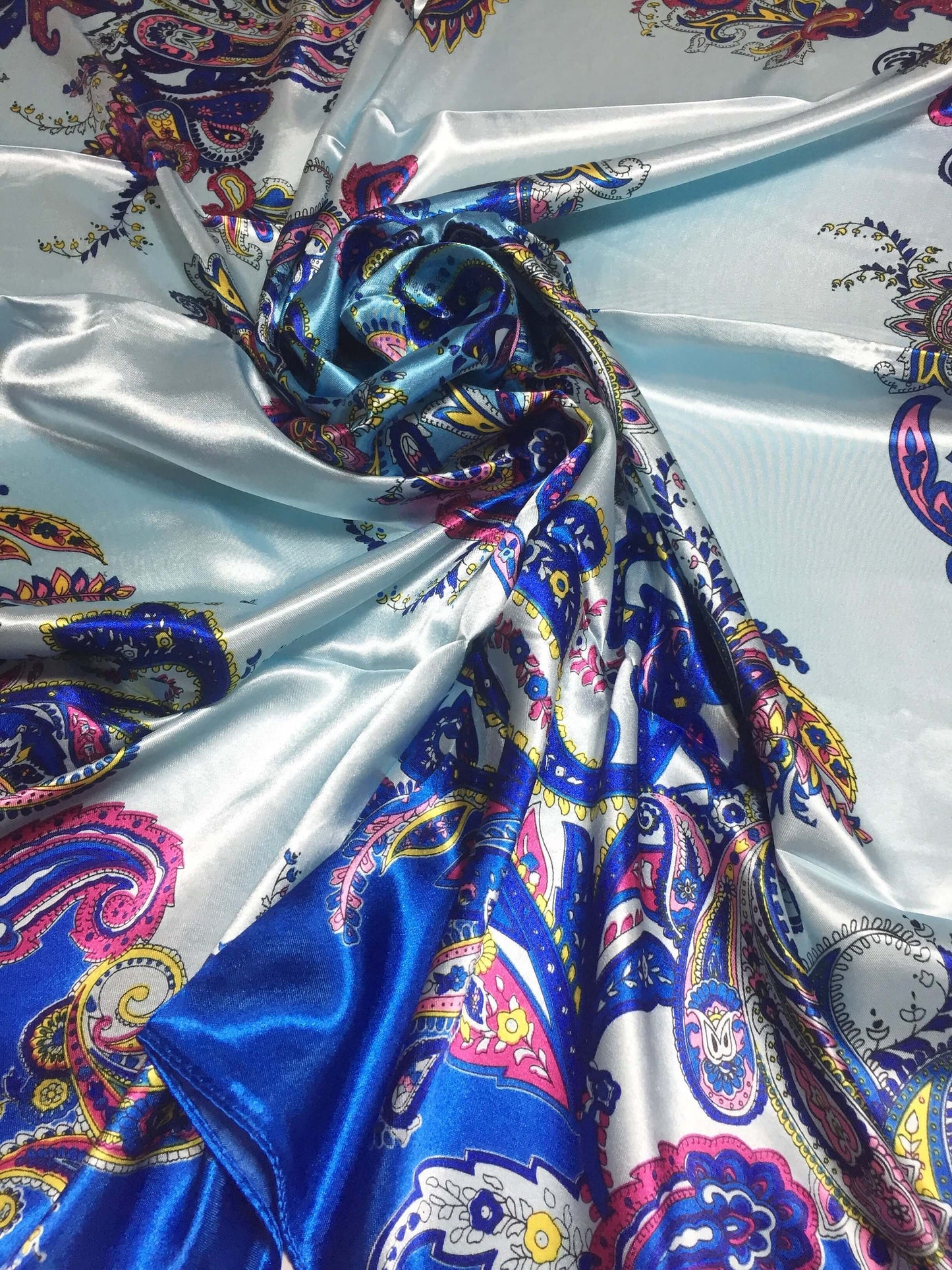 Blue Paisley Satin Scarf Headscarf